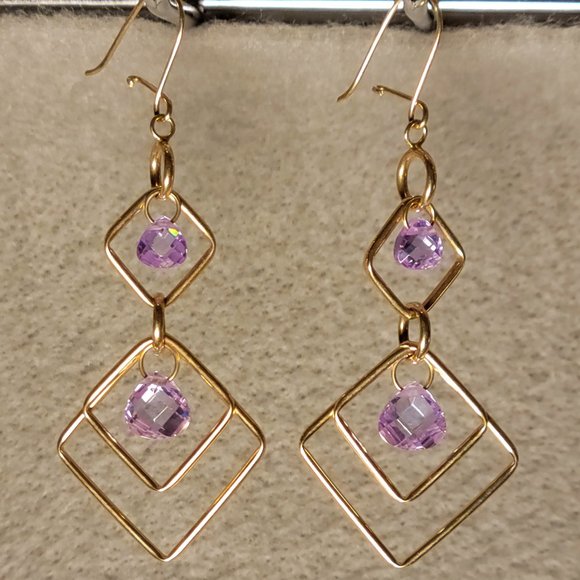 Jewelry - NEW 14K Gold Filled Lilac Faceted Crystal Earrings